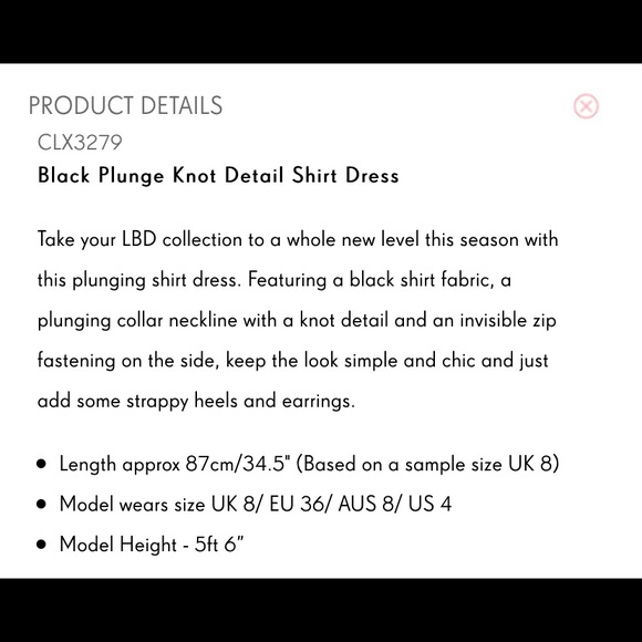 Black Plunge Knot Detail Shirt Dress - Picture 6 of 8